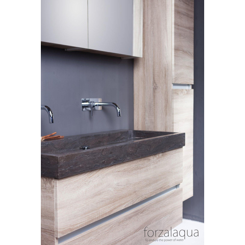 Forzalaqua Palermo wastafel - 100.5x51.5x9cm - zonder kraangat - gezoet hardsteen (zwart) SW67760